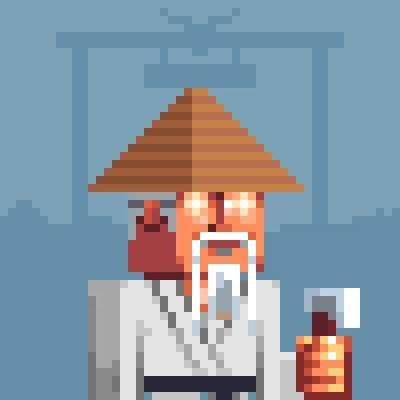 Alvin’s pixel-art avatar: a wise traveller with a conical hat and glowing lantern